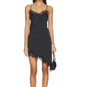 Superdown Jaxine Mini Dress in Black NWT -Lace-Trim Asymmetric Slip
